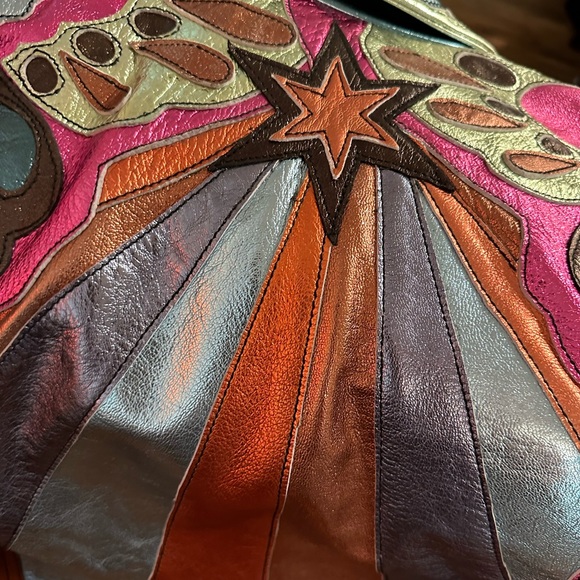 Free People Stars are Psychedelic Metallic Leather Jacket, Multi-color, XL - Picture 3 of 10